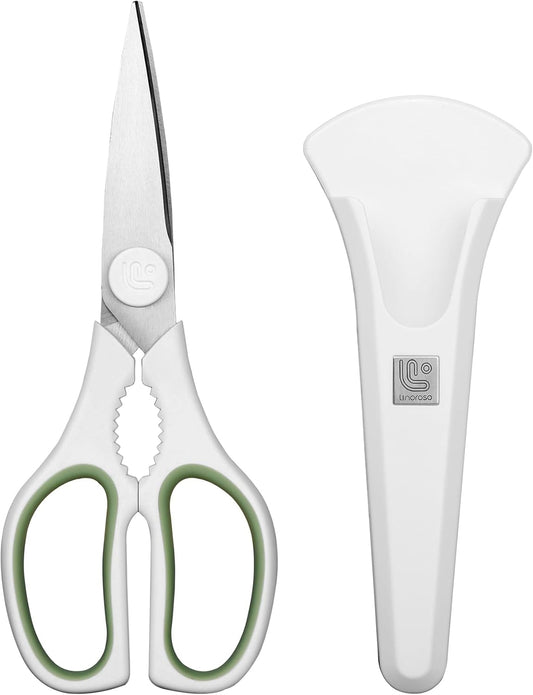 Kitchen Scissors All Purpose Kitchen Shears with Magnetic Holder, Soft Grip Handle Cooking Scissors Dishwasher Safe with Come Apart Blade Heavy Duty Scissors for Meat, Vegetable, Herb, White