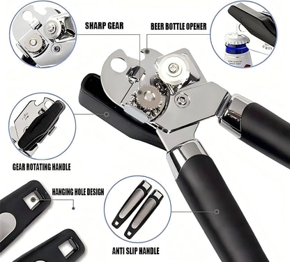 Manual Can Opener & Wine Corkscrew Set, Smooth Edge Safe Cut, Ergonomic Soft Grip for Seniors & Arthritis, Food Grade Stainless Steel, Great Kitchen Gift for Home & Camping