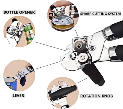 Manual Can Opener & Wine Corkscrew Set, Smooth Edge Safe Cut, Ergonomic Soft Grip for Seniors & Arthritis, Food Grade Stainless Steel, Great Kitchen Gift for Home & Camping