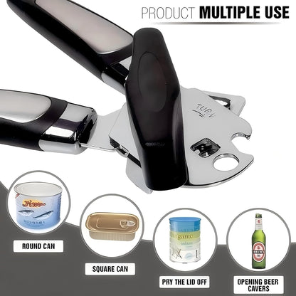 Manual Can Opener & Wine Corkscrew Set, Smooth Edge Safe Cut, Ergonomic Soft Grip for Seniors & Arthritis, Food Grade Stainless Steel, Great Kitchen Gift for Home & Camping