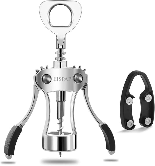 Powerful Wine Opener, Ergonomic Soft Touch Heavy Duty Manual Bottle Openers, Rust Resistant Zinc Alloy Winged Corkscrew, Easy Use, Open Corks, Dishwasher Safe, Bar Accessories
