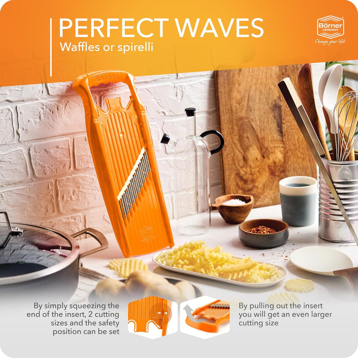 Wave-Waffle XXL PowerLine Crinkle Cut Vegetable Slicer (White) • Wavy Mandoline for Vegetables • Wave/Waffle/Crinkle Cut • Potato Slicer for Lattice Potatoes
