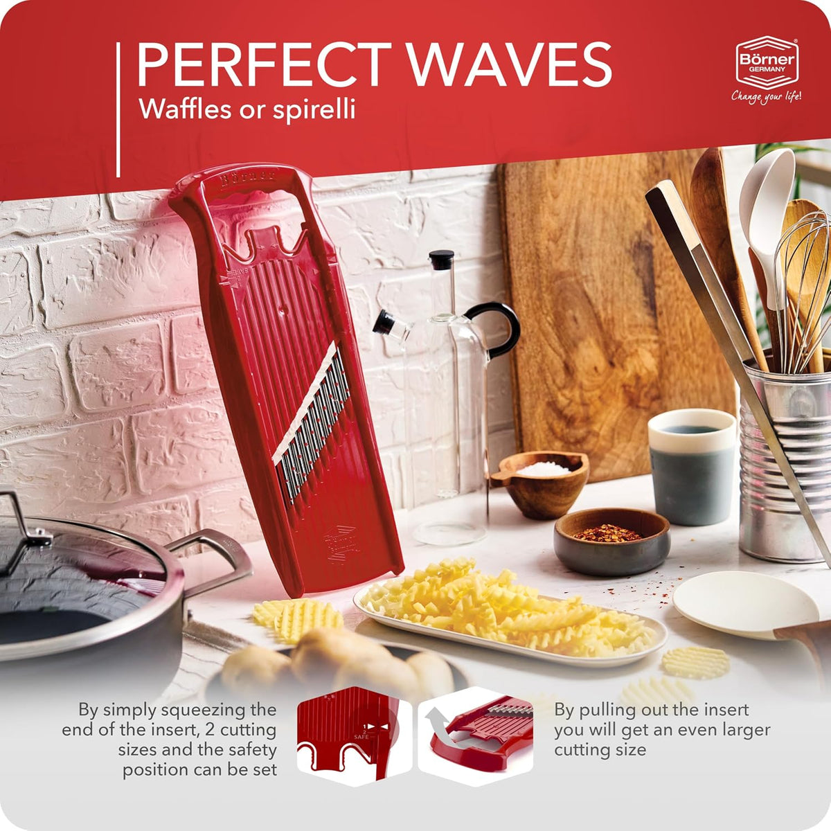 Wave-Waffle XXL PowerLine Crinkle Cut Vegetable Slicer (White) • Wavy Mandoline for Vegetables • Wave/Waffle/Crinkle Cut • Potato Slicer for Lattice Potatoes