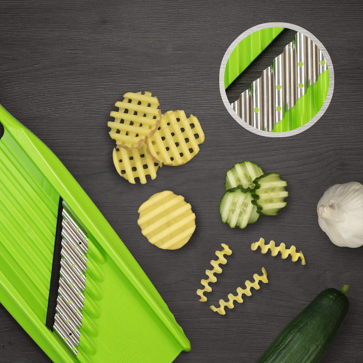 Wave-Waffle XXL PowerLine Crinkle Cut Vegetable Slicer (White) • Wavy Mandoline for Vegetables • Wave/Waffle/Crinkle Cut • Potato Slicer for Lattice Potatoes