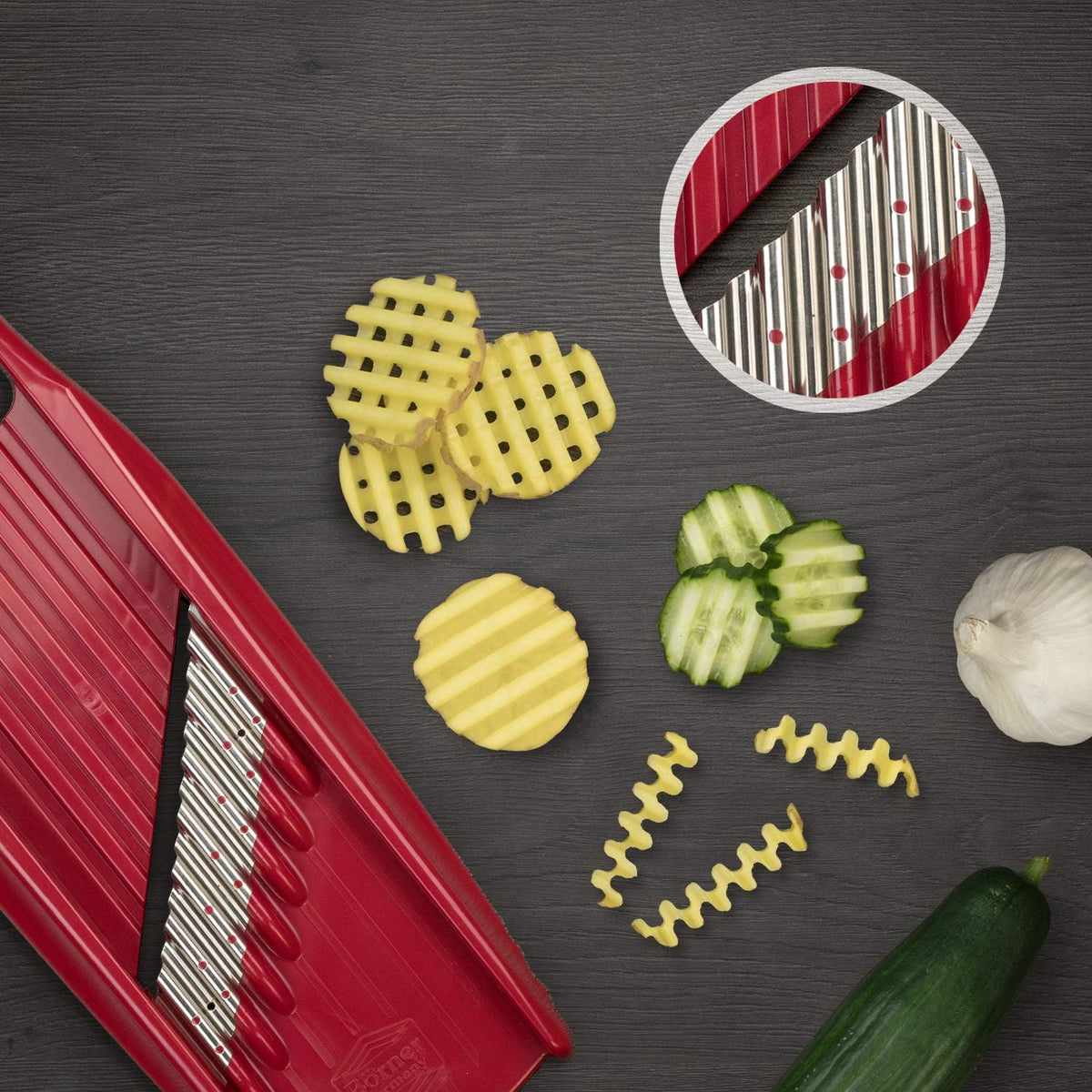 Wave-Waffle XXL PowerLine Crinkle Cut Vegetable Slicer (White) • Wavy Mandoline for Vegetables • Wave/Waffle/Crinkle Cut • Potato Slicer for Lattice Potatoes
