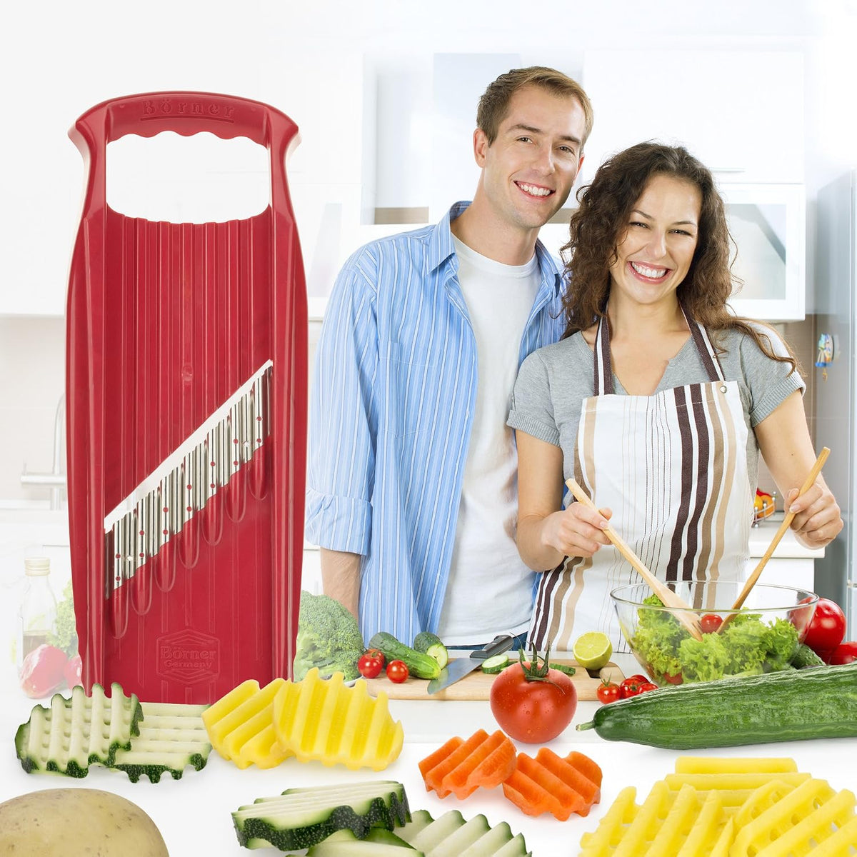 Wave-Waffle XXL PowerLine Crinkle Cut Vegetable Slicer (White) • Wavy Mandoline for Vegetables • Wave/Waffle/Crinkle Cut • Potato Slicer for Lattice Potatoes