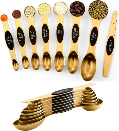 Set of 8 Magnetic Measuring Spoons, Stainless Steel, Dual Sided