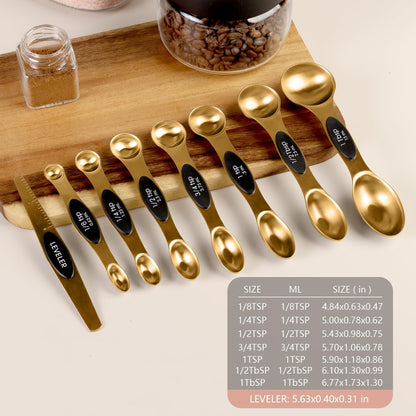Set of 8 Magnetic Measuring Spoons, Stainless Steel, Dual Sided