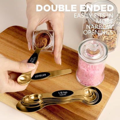 Set of 8 Magnetic Measuring Spoons, Stainless Steel, Dual Sided