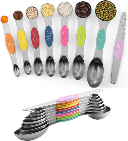 Set of 8 Magnetic Measuring Spoons, Stainless Steel, Dual Sided