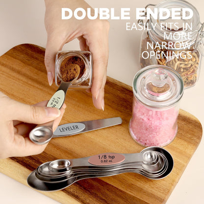 Set of 8 Magnetic Measuring Spoons, Stainless Steel, Dual Sided