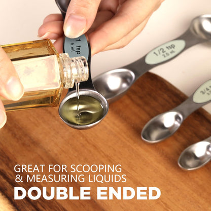 Set of 8 Magnetic Measuring Spoons, Stainless Steel, Dual Sided