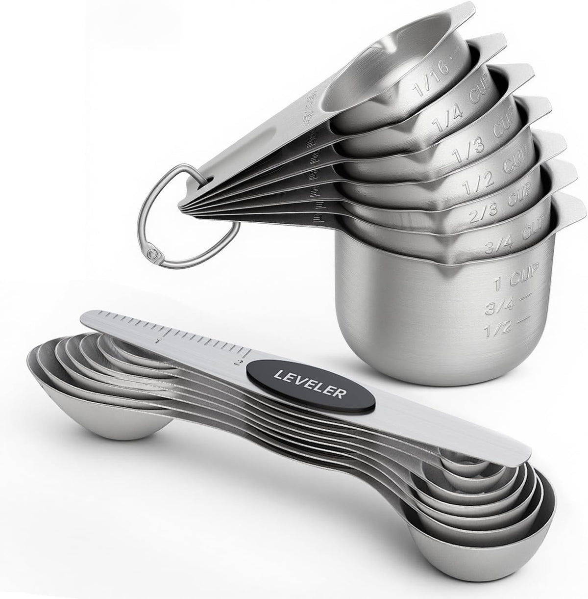 Set of 8 Magnetic Measuring Spoons, Stainless Steel, Dual Sided