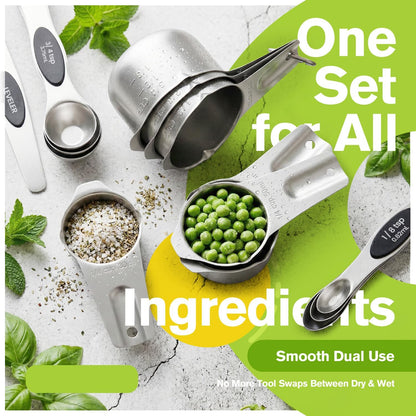 Set of 8 Magnetic Measuring Spoons, Stainless Steel, Dual Sided