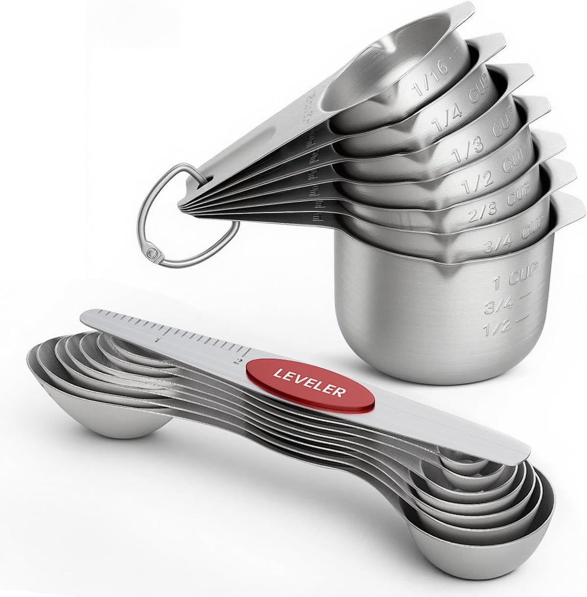 Set of 8 Magnetic Measuring Spoons, Stainless Steel, Dual Sided