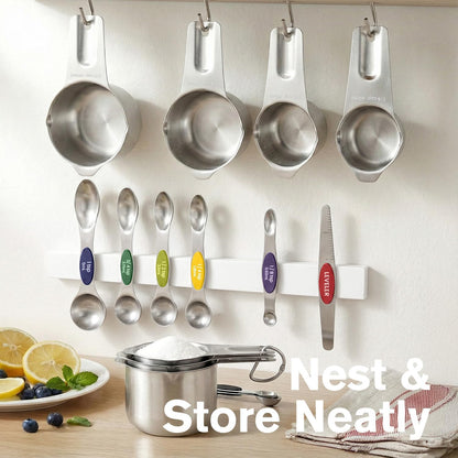 Set of 8 Magnetic Measuring Spoons, Stainless Steel, Dual Sided