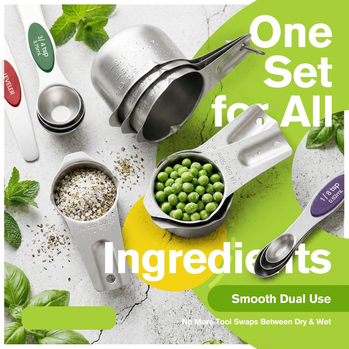 Set of 8 Magnetic Measuring Spoons, Stainless Steel, Dual Sided