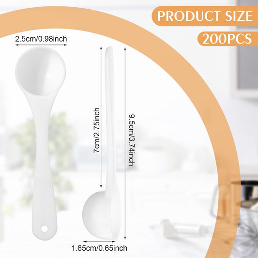 200 Pcs Teaspoon Measuring Spoons Bulk Reusable Plastic Scoop Measuring Spoons Long Handle Plastic Scoop for Cosmetics Coffee Sugar Spices Protein((5 ml / 5 cc/ 1 Tsp)