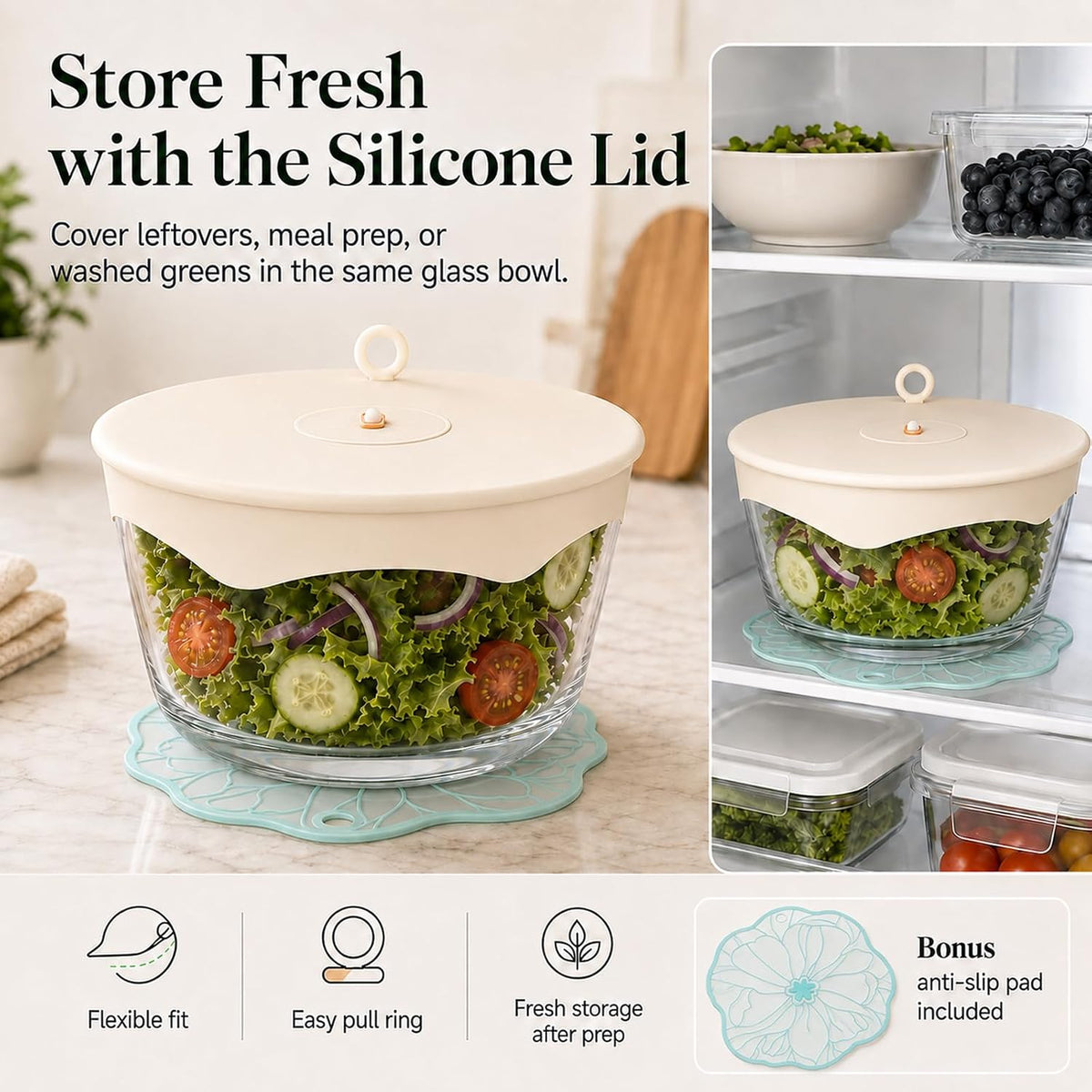 Glass Salad Spinner 3.2 Qt, Small Salad Spinner, Glass Bowl, White