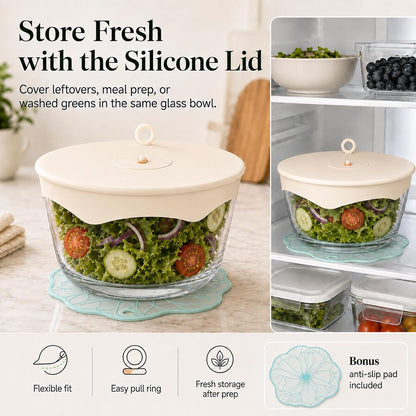 Glass Salad Spinner 3.2 Qt, Small Salad Spinner, Glass Bowl, White
