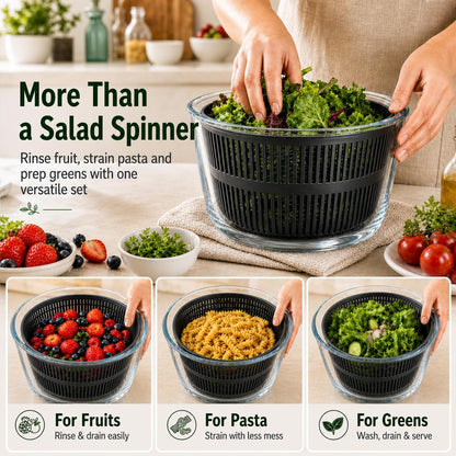 Glass Salad Spinner 3.2 Qt, Small Salad Spinner, Glass Bowl, White