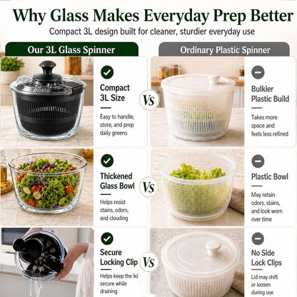 Glass Salad Spinner 3.2 Qt, Small Salad Spinner, Glass Bowl, White