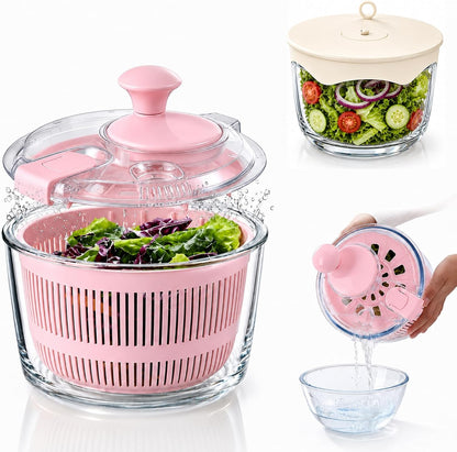 Glass Salad Spinner 3.2 Qt, Small Salad Spinner, Glass Bowl, White