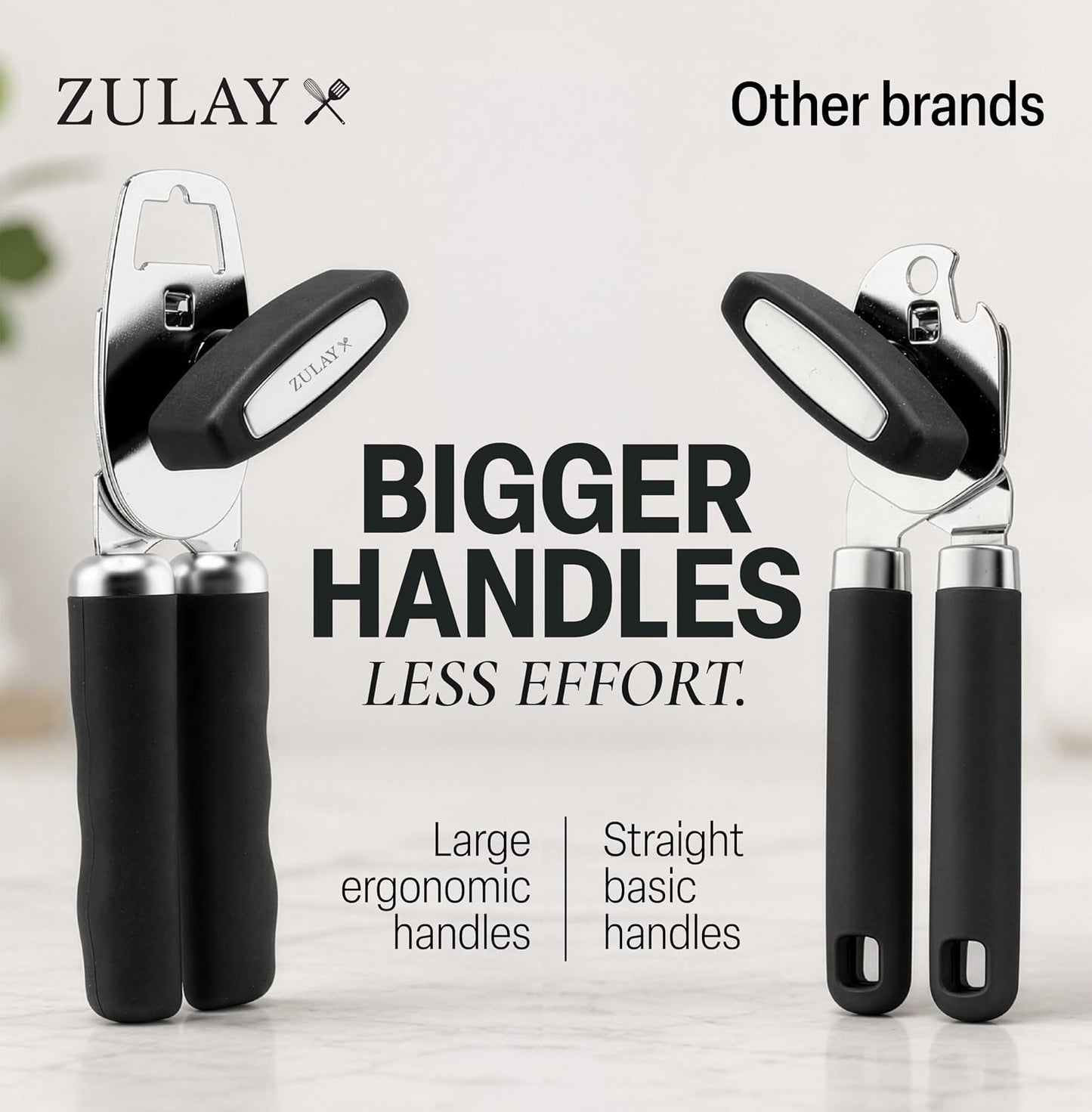 Heavy Duty Stainless Steel Can Opener Manual with Bottle Opener - Rust Proof Manual Can Opener With Turn Knob & Comfy Soft Grip Handles - Black - Colors B