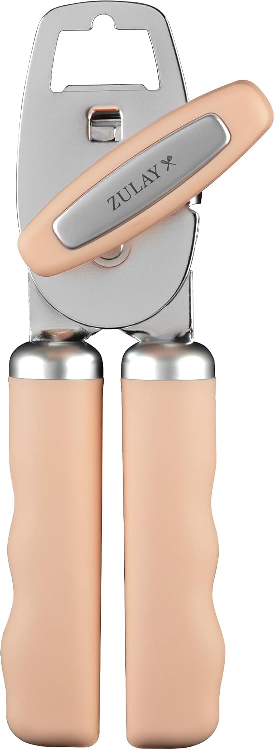 Heavy Duty Stainless Steel Can Opener Manual with Bottle Opener - Rust Proof Manual Can Opener With Turn Knob & Comfy Soft Grip Handles - Black - Colors B