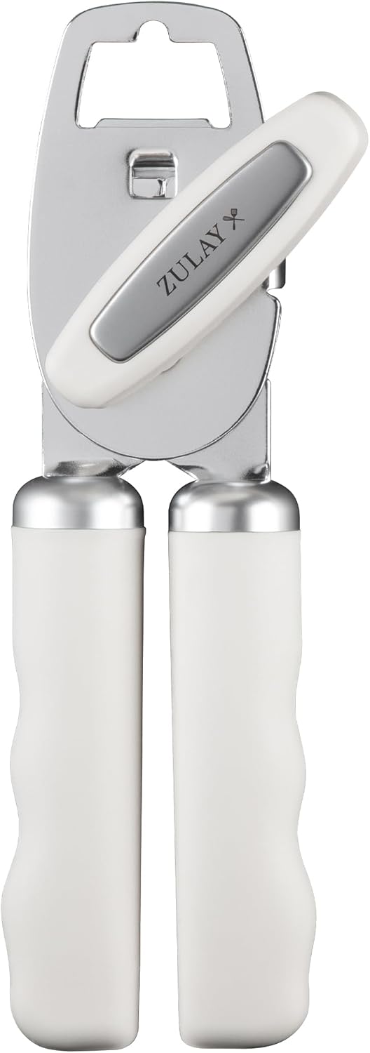 Heavy Duty Stainless Steel Can Opener Manual with Bottle Opener - Rust Proof Manual Can Opener With Turn Knob & Comfy Soft Grip Handles - Black - Colors B