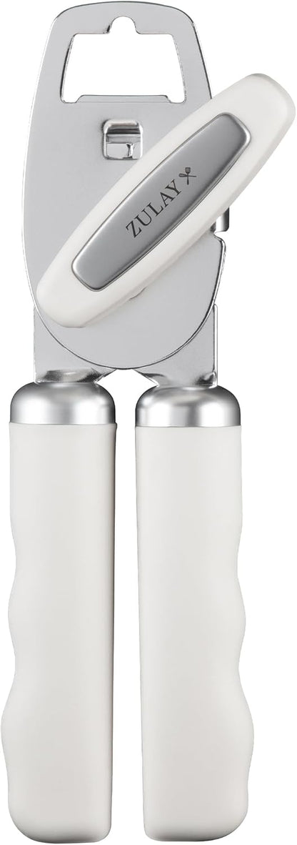 Heavy Duty Stainless Steel Can Opener Manual with Bottle Opener - Rust Proof Manual Can Opener With Turn Knob & Comfy Soft Grip Handles - Black - Colors B