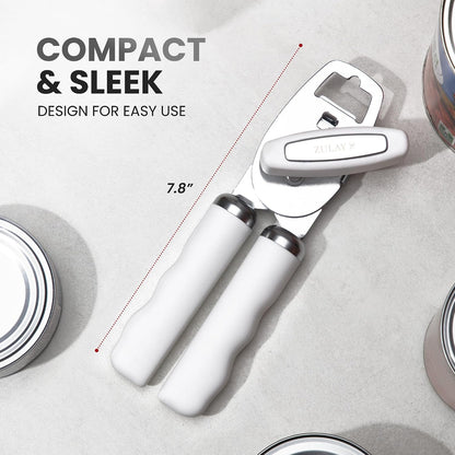 Heavy Duty Stainless Steel Can Opener Manual with Bottle Opener - Rust Proof Manual Can Opener With Turn Knob & Comfy Soft Grip Handles - Black - Colors B