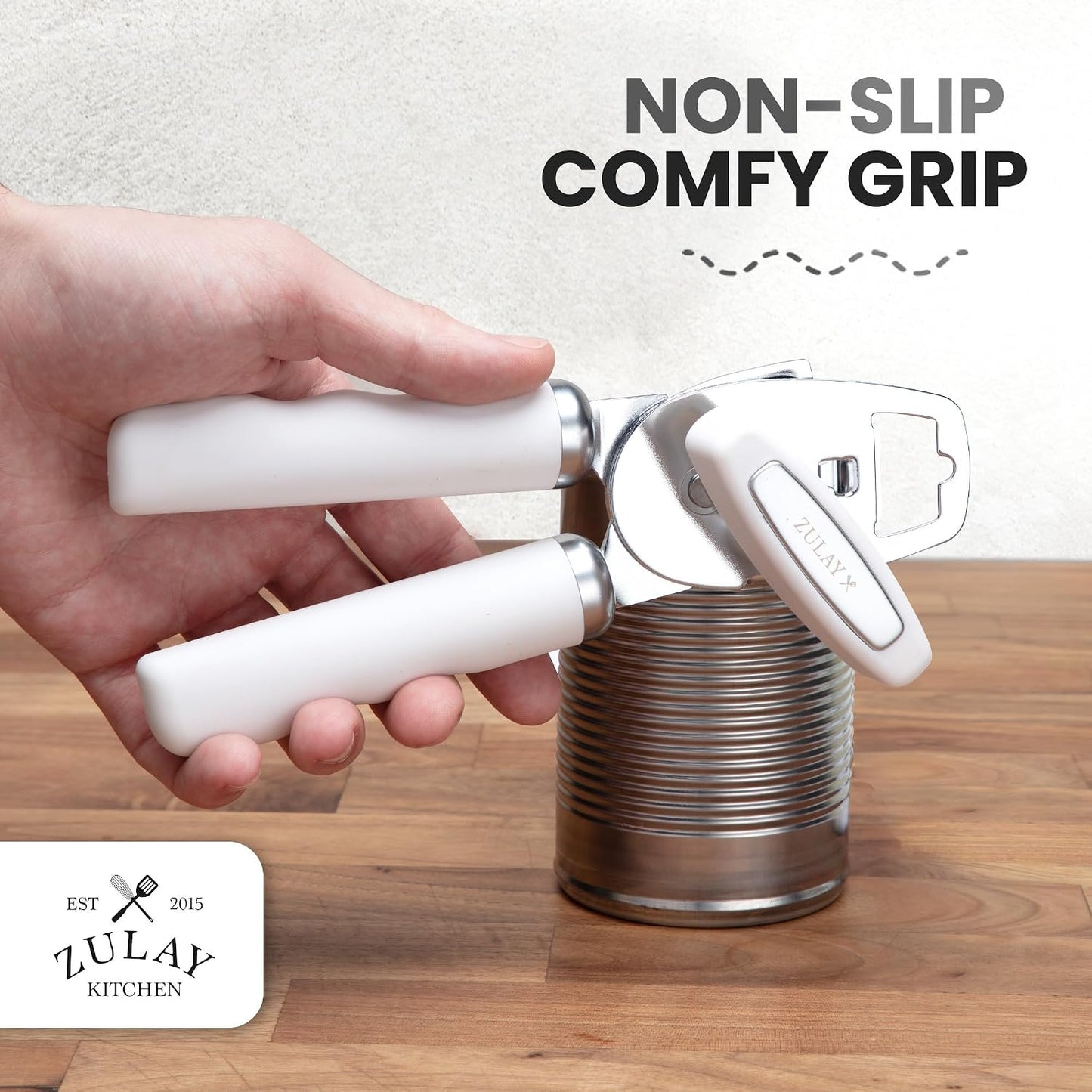 Heavy Duty Stainless Steel Can Opener Manual with Bottle Opener - Rust Proof Manual Can Opener With Turn Knob & Comfy Soft Grip Handles - Black - Colors B