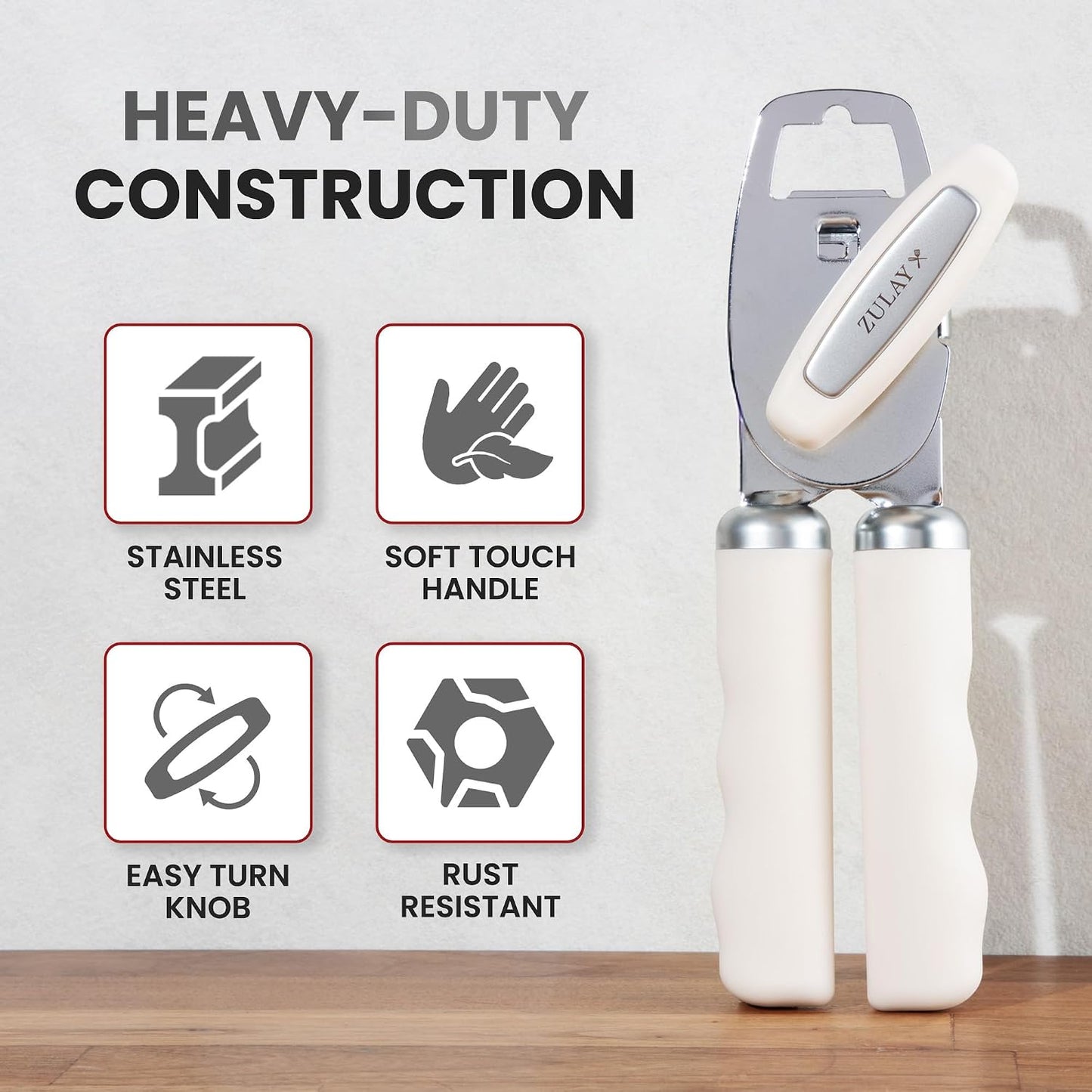 Heavy Duty Stainless Steel Can Opener Manual with Bottle Opener - Rust Proof Manual Can Opener With Turn Knob & Comfy Soft Grip Handles - Black - Colors B