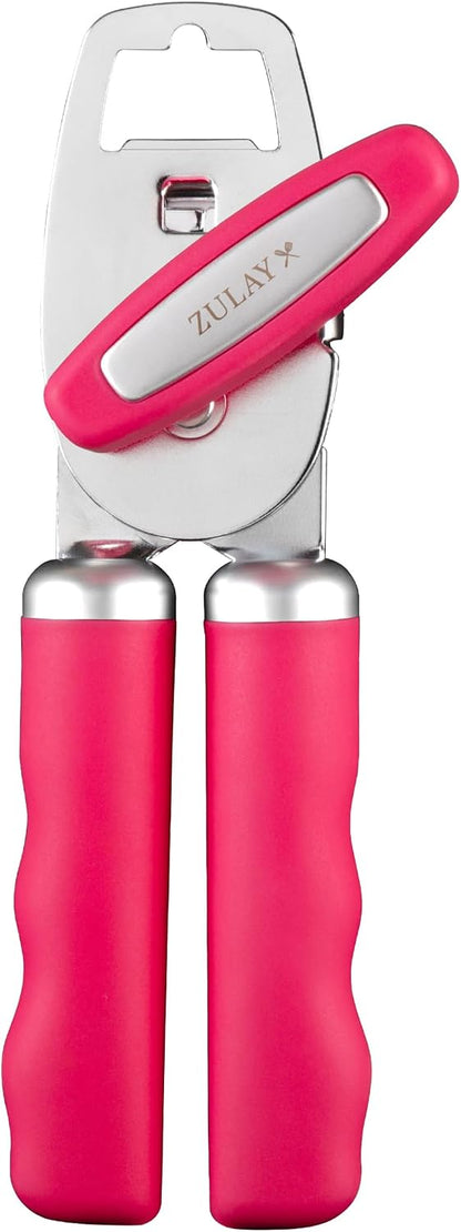 Heavy Duty Stainless Steel Can Opener Manual with Bottle Opener - Rust Proof Manual Can Opener With Turn Knob & Comfy Soft Grip Handles - Black - Colors B