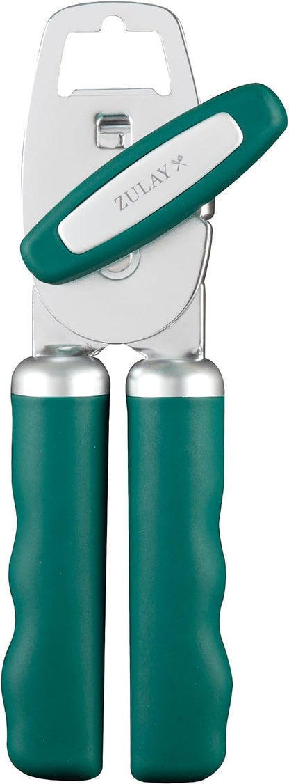 Heavy Duty Stainless Steel Can Opener Manual with Bottle Opener - Rust Proof Manual Can Opener With Turn Knob & Comfy Soft Grip Handles - Black - Colors B