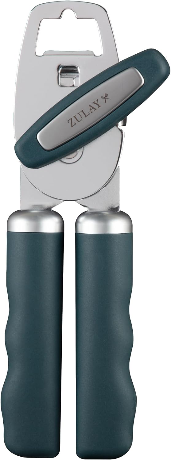Heavy Duty Stainless Steel Can Opener Manual with Bottle Opener - Rust Proof Manual Can Opener With Turn Knob & Comfy Soft Grip Handles - Black - Colors B