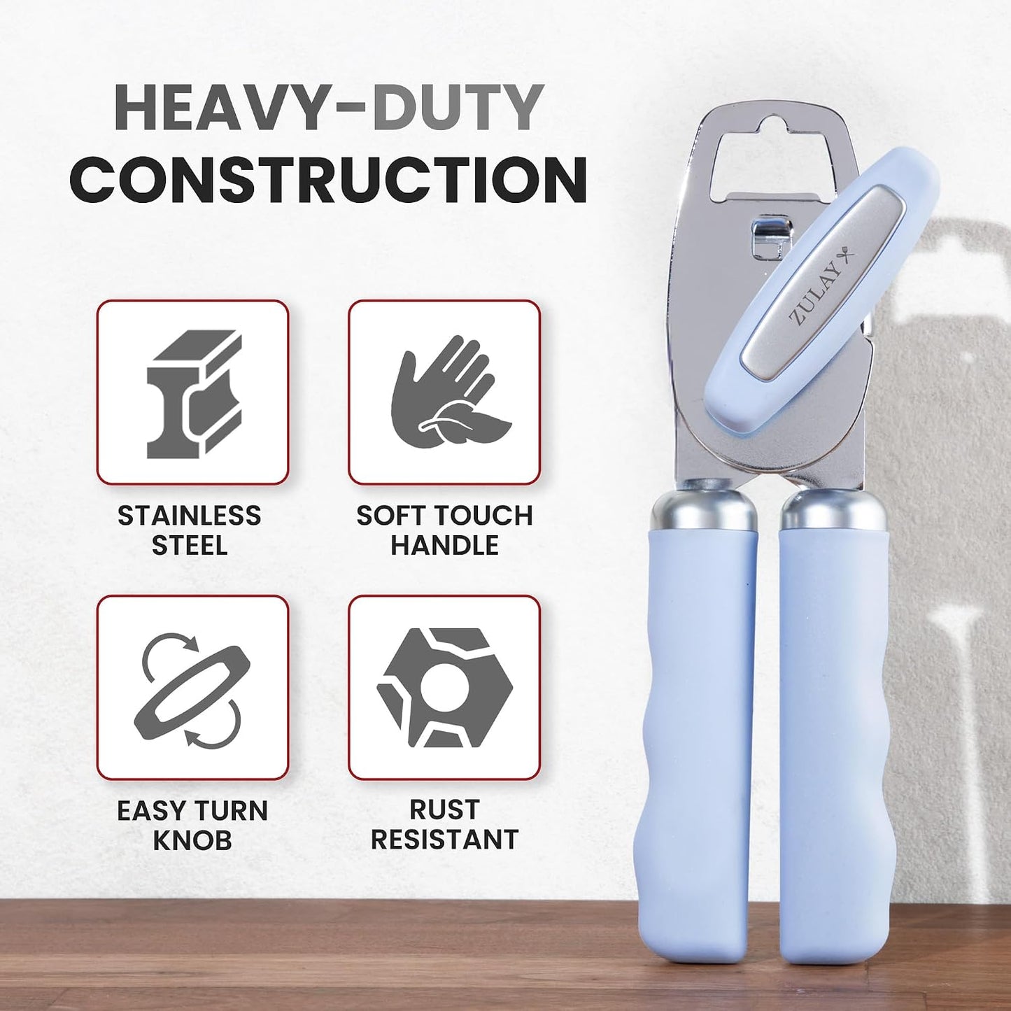 Heavy Duty Stainless Steel Can Opener Manual with Bottle Opener - Rust Proof Manual Can Opener With Turn Knob & Comfy Soft Grip Handles - Black - Colors B