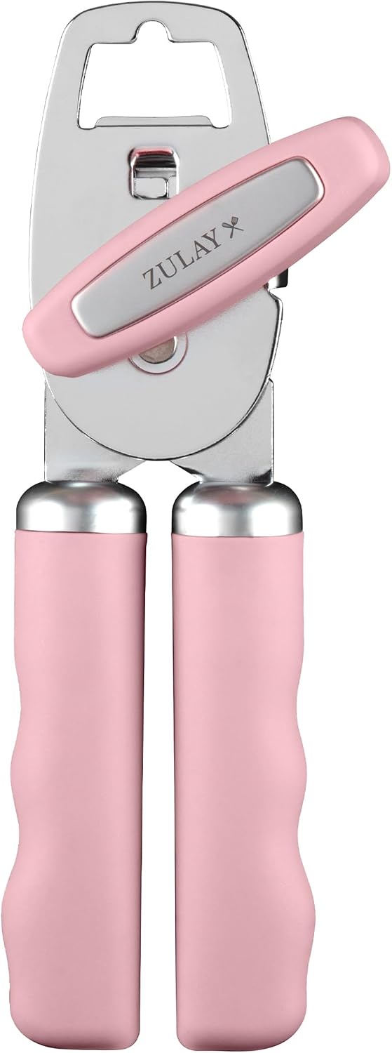 Heavy Duty Stainless Steel Can Opener Manual with Bottle Opener - Rust Proof Manual Can Opener With Turn Knob & Comfy Soft Grip Handles - Black - Colors B