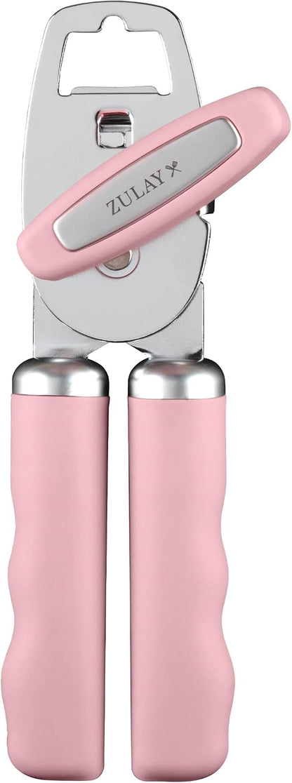 Heavy Duty Stainless Steel Can Opener Manual with Bottle Opener - Rust Proof Manual Can Opener With Turn Knob & Comfy Soft Grip Handles - Black - Colors B