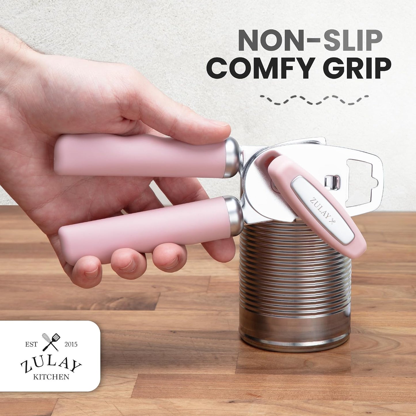 Heavy Duty Stainless Steel Can Opener Manual with Bottle Opener - Rust Proof Manual Can Opener With Turn Knob & Comfy Soft Grip Handles - Black - Colors B