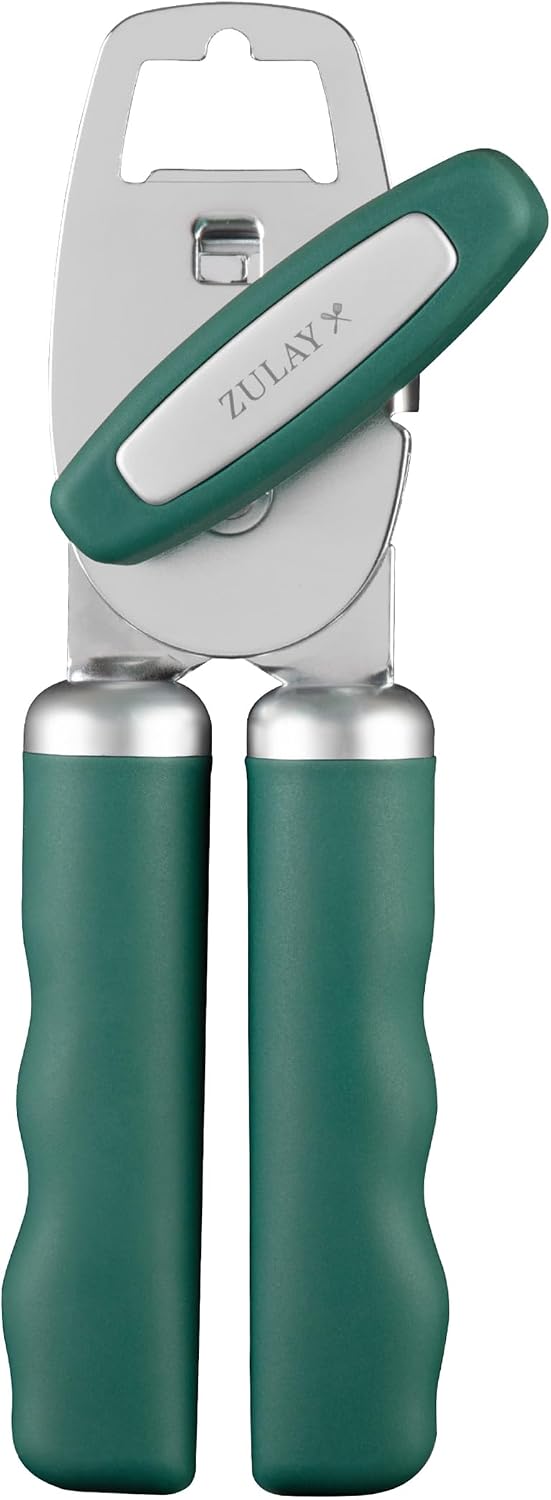Heavy Duty Stainless Steel Can Opener Manual with Bottle Opener - Rust Proof Manual Can Opener With Turn Knob & Comfy Soft Grip Handles - Black - Colors B
