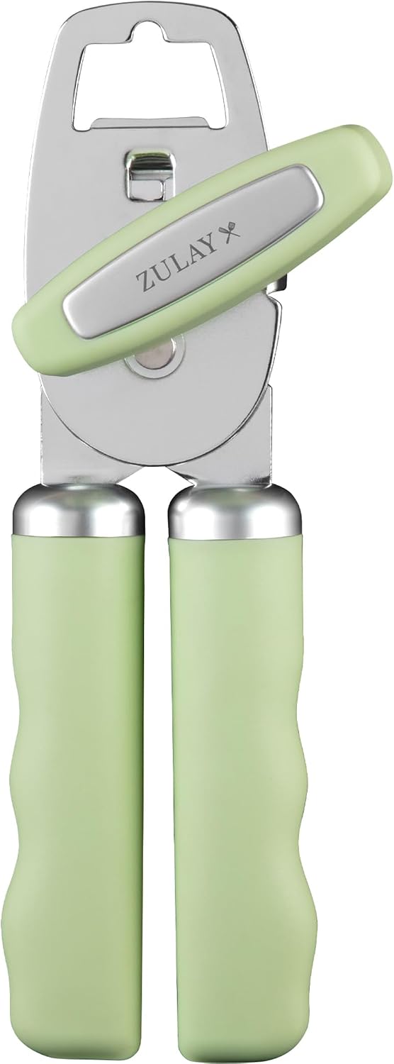 Heavy Duty Stainless Steel Can Opener Manual with Bottle Opener - Rust Proof Manual Can Opener With Turn Knob & Comfy Soft Grip Handles - Black - Colors B