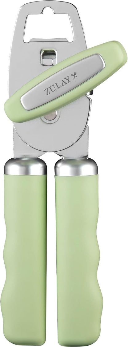 Heavy Duty Stainless Steel Can Opener Manual with Bottle Opener - Rust Proof Manual Can Opener With Turn Knob & Comfy Soft Grip Handles - Black - Colors B