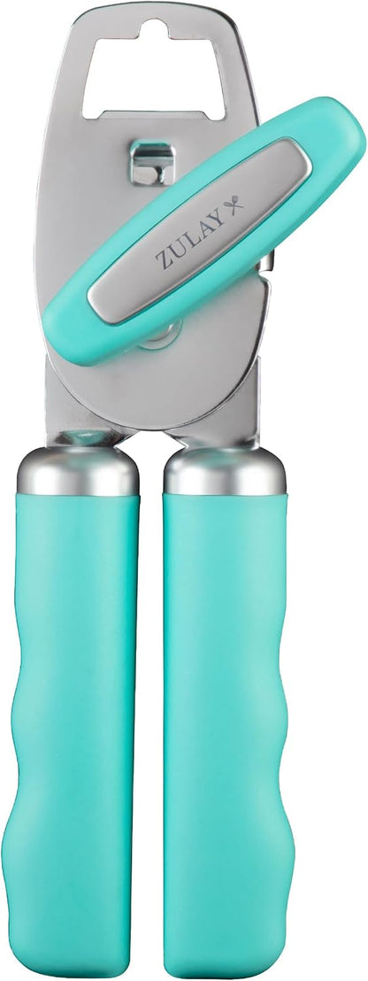 Heavy Duty Stainless Steel Can Opener Manual with Bottle Opener - Rust Proof Manual Can Opener With Turn Knob & Comfy Soft Grip Handles - Black - Colors B