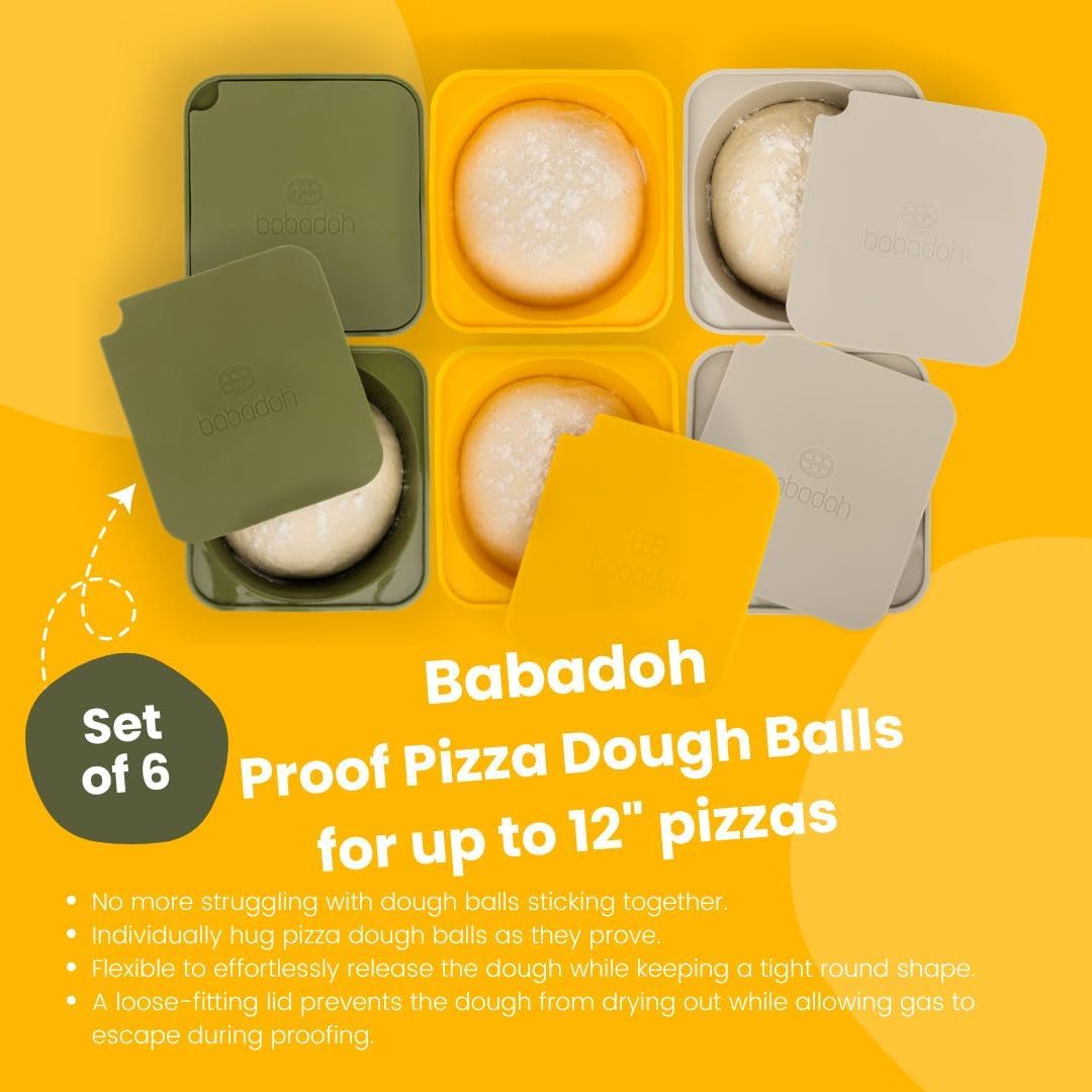Pizza Dough Proofing Silicone Containers with Lids | Pizza Making Accessories | The Perfect Pizza | Set of 6 | Multi Yellow (2 Dough, 2 Olive, 2 Yellow) | Original Size (make 12" Pizzas)