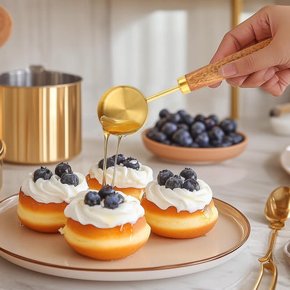 Gold Measuring Cups and Spoons Set of 8, Stackable Stainless Steel Measuring Spoons and Measuring Cup Set with Wood Handles, Dry & Liquid Measuring Cups for Cooking & Baking