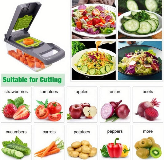 MASTERPREP™ Vegetable Chopper Mandoline Slicer, 15-in-1 Food Dicer with Container, Interchangeable Stainless Steel Blades for Dicing, Slicing, Shredding