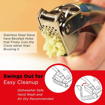 Epicurean Garlic Press, Stainless Steel, 6.5 x 1 x 1.5 inches, Silver