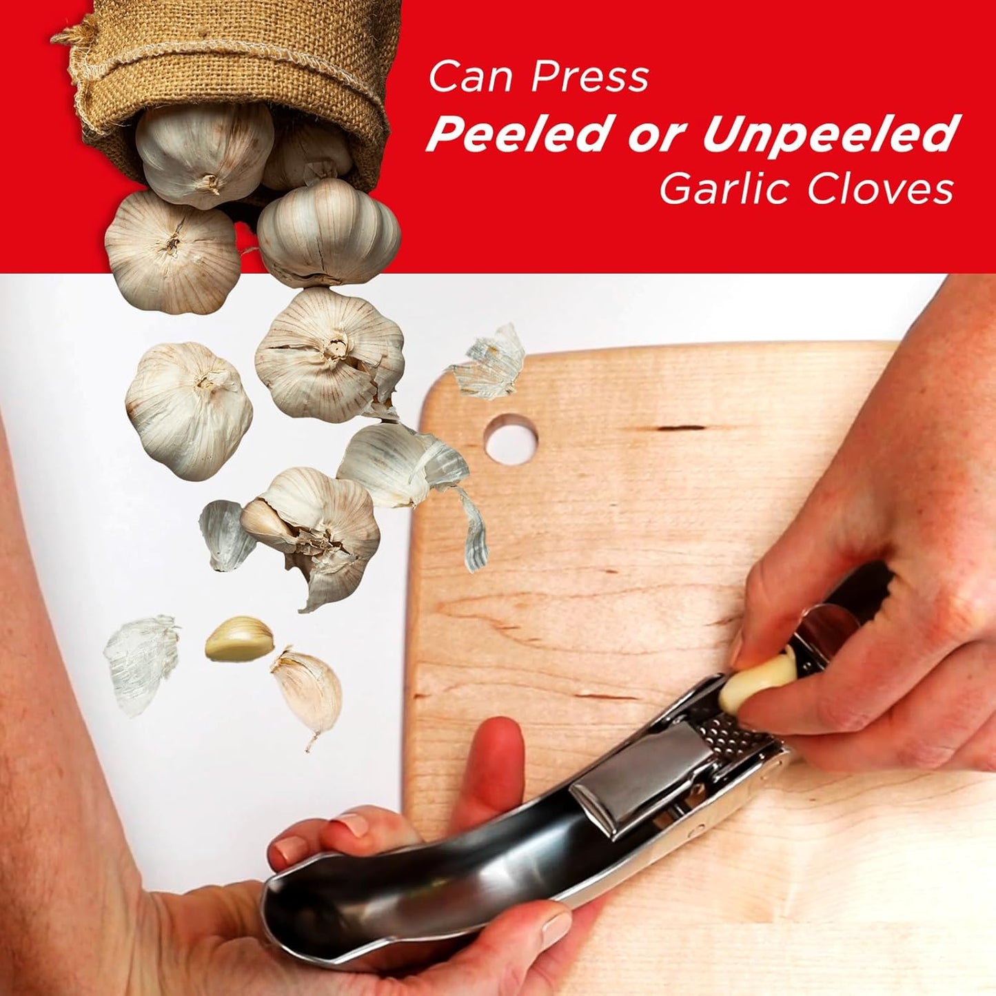 Epicurean Garlic Press, Stainless Steel, 6.5 x 1 x 1.5 inches, Silver